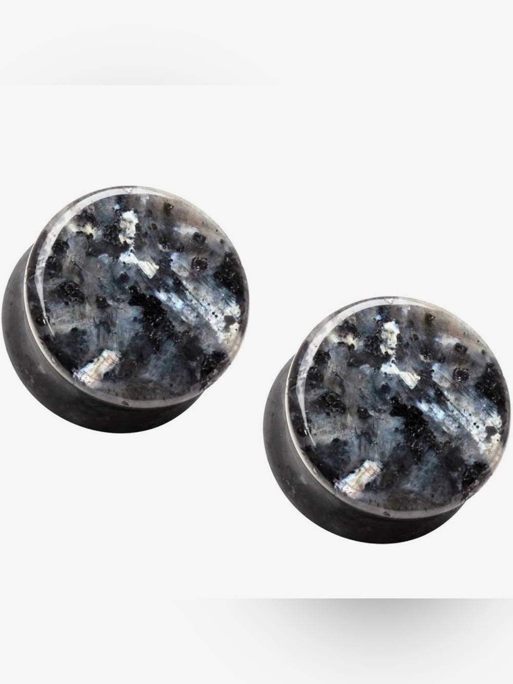 16mm 5/8in Black Labradorite Stone Double Flared Plugs